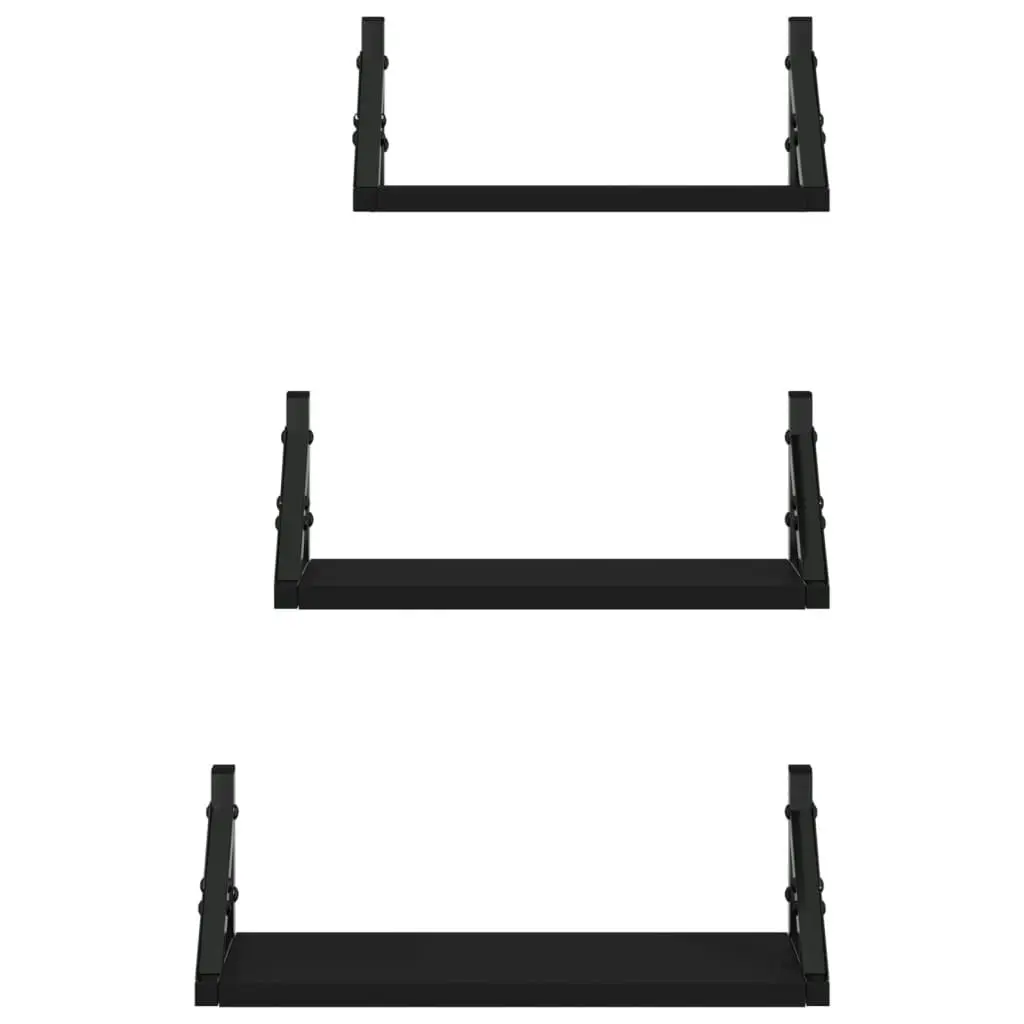 3 Piece Wall Shelf Set Black Engineered Wood 836318