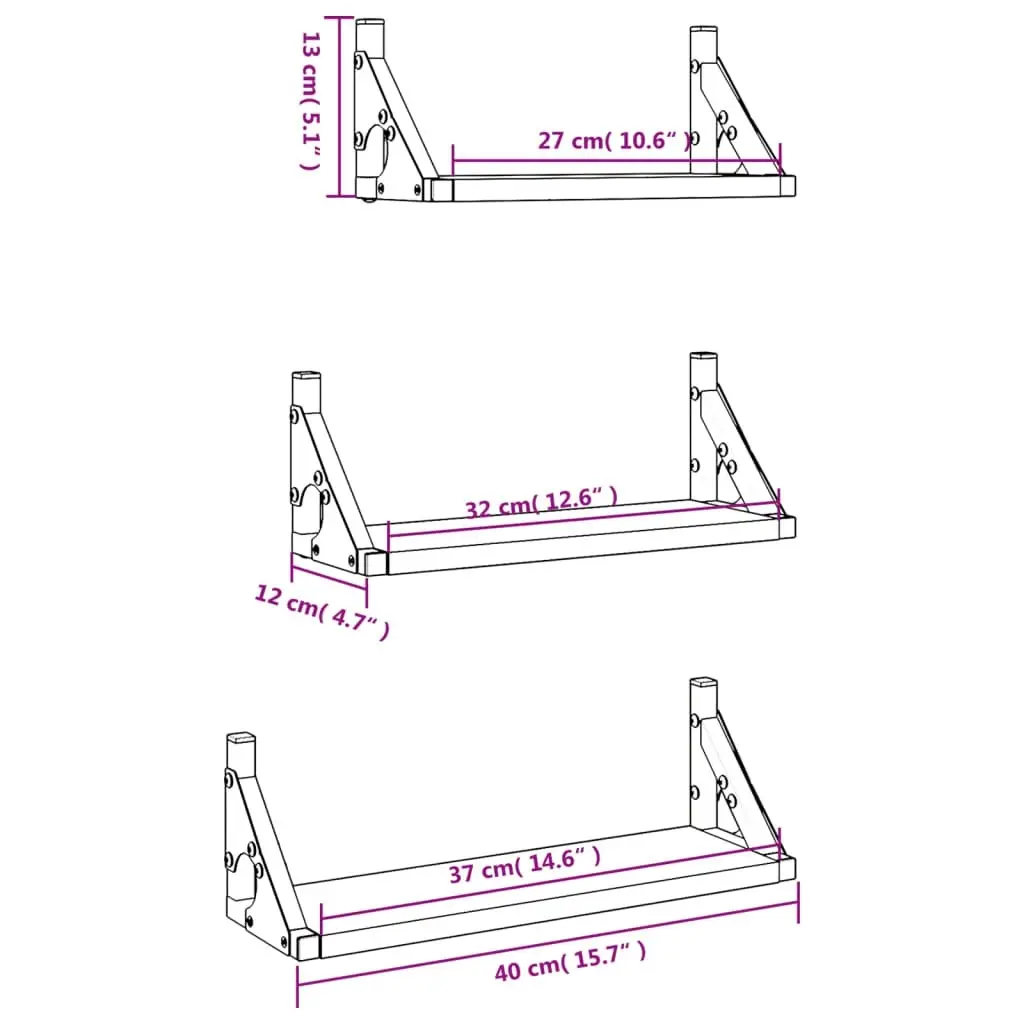 3 Piece Wall Shelf Set Black Engineered Wood 836318