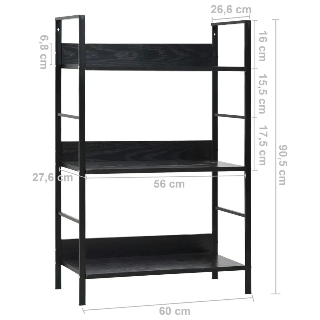 3-Layer Book Shelf Black 60x27.6x90.5 cm Engineered Wood 288218