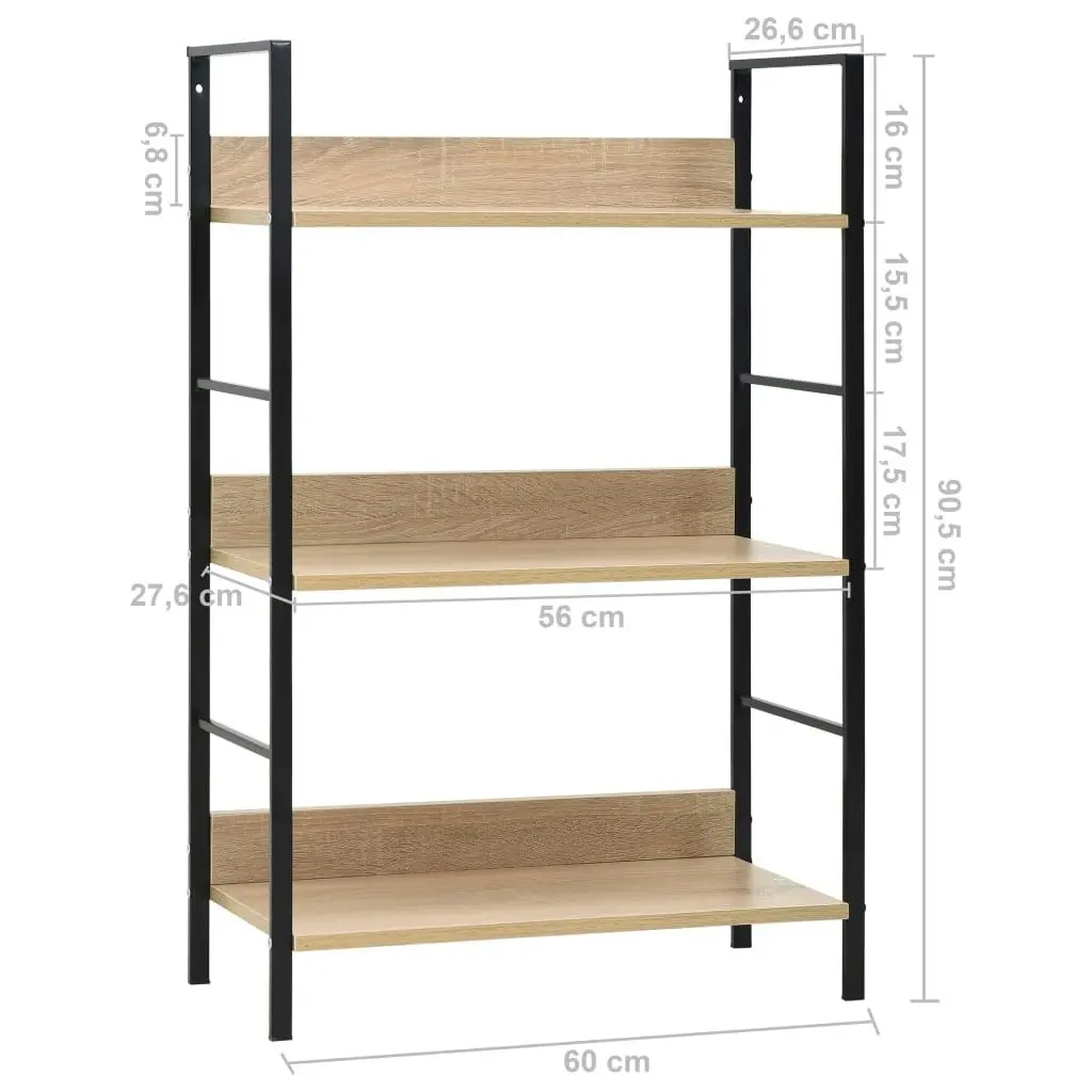 3-Layer Book Shelf Oak 60x27.6x90.5 cm Engineered Wood 288219