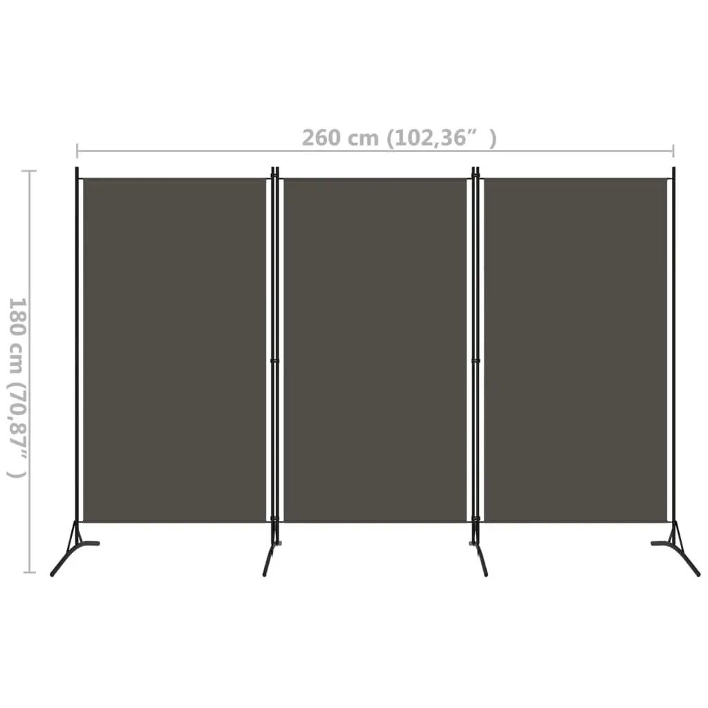 3-Panel Room Divider Anthracite 260x180 cm 320733