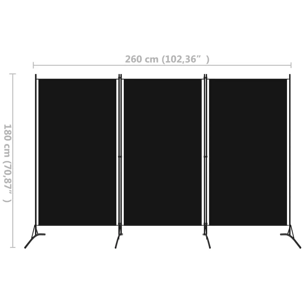 3-Panel Room Divider Black 260x180 cm Fabric 320734