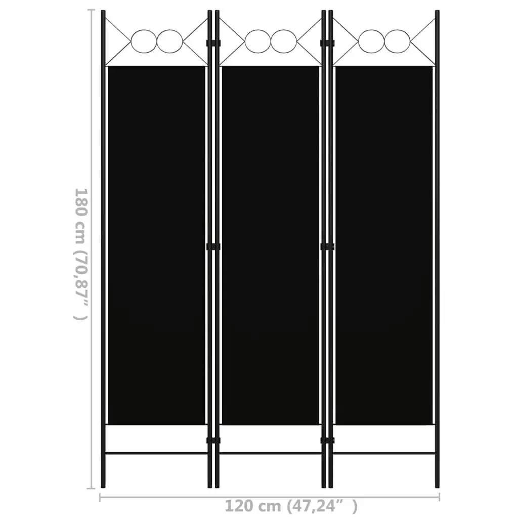 3-Panel Room Divider Black 120x180 cm 320702