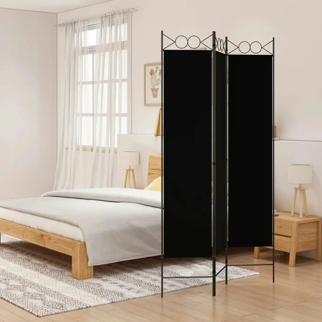 3-Panel Room Divider Black 120x200 cm Fabric 350149