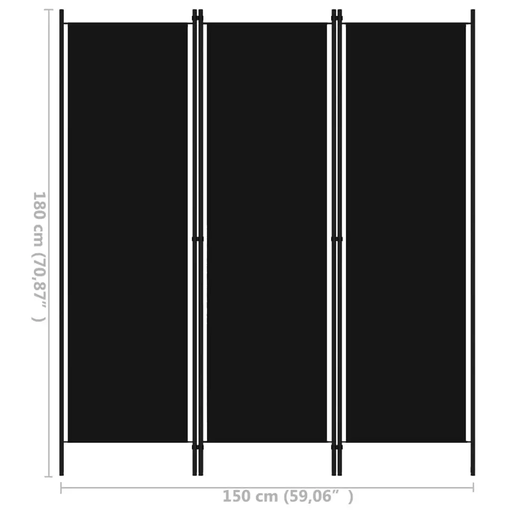 3-Panel Room Divider Black 150x180 cm 320718