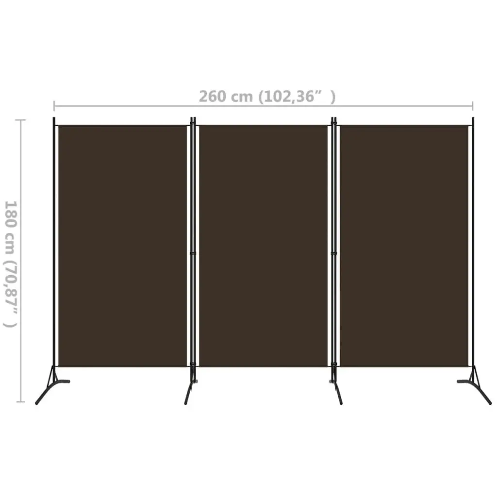 3-Panel Room Divider Brown 260x180 cm Fabric 320732