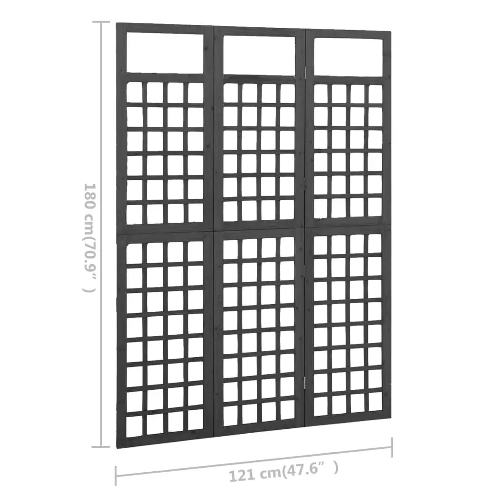 3-Panel Room Divider/Trellis Solid Fir Wood Black 121x180 cm 316482