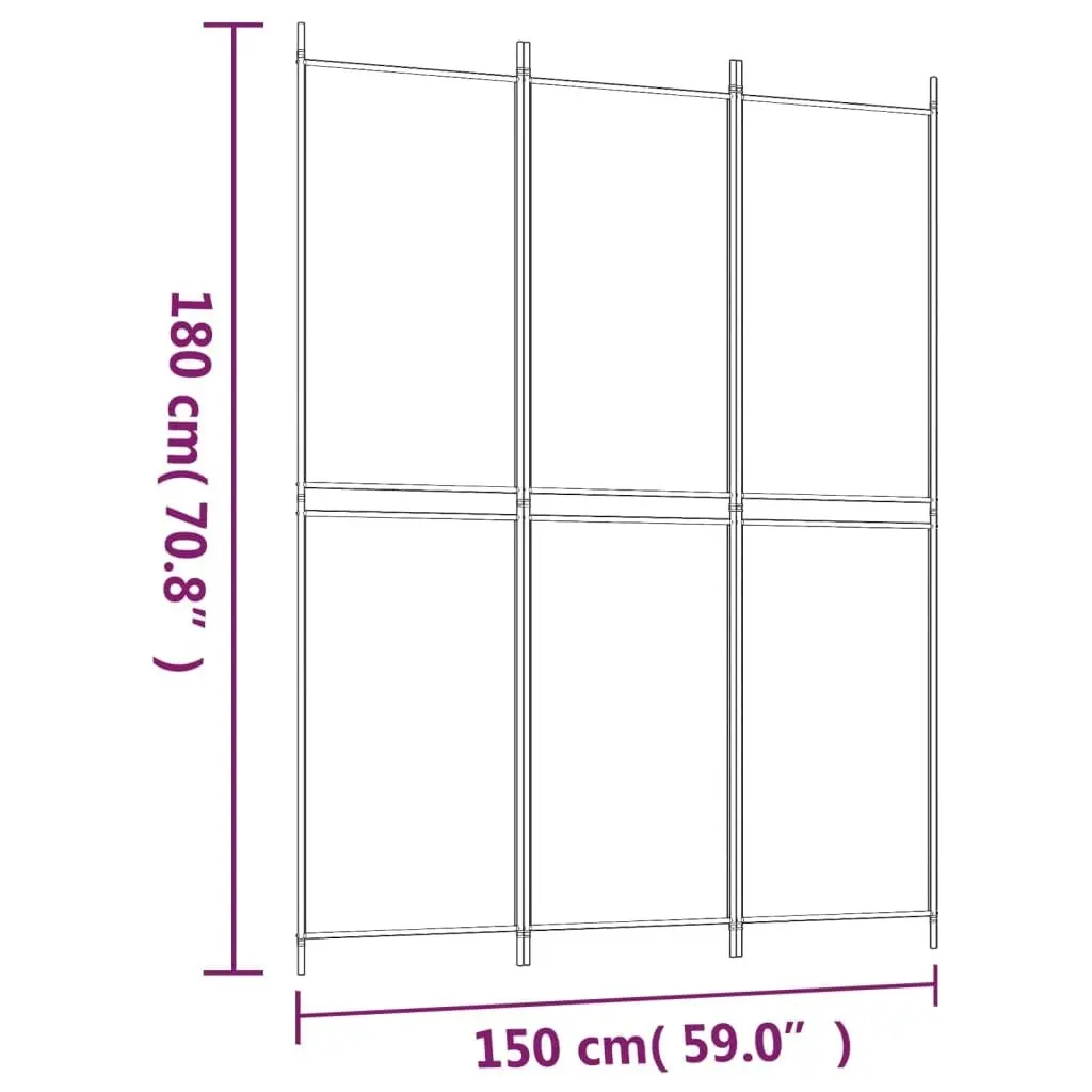 3-Panel Room Divider Black 150x200 cm Fabric 350229