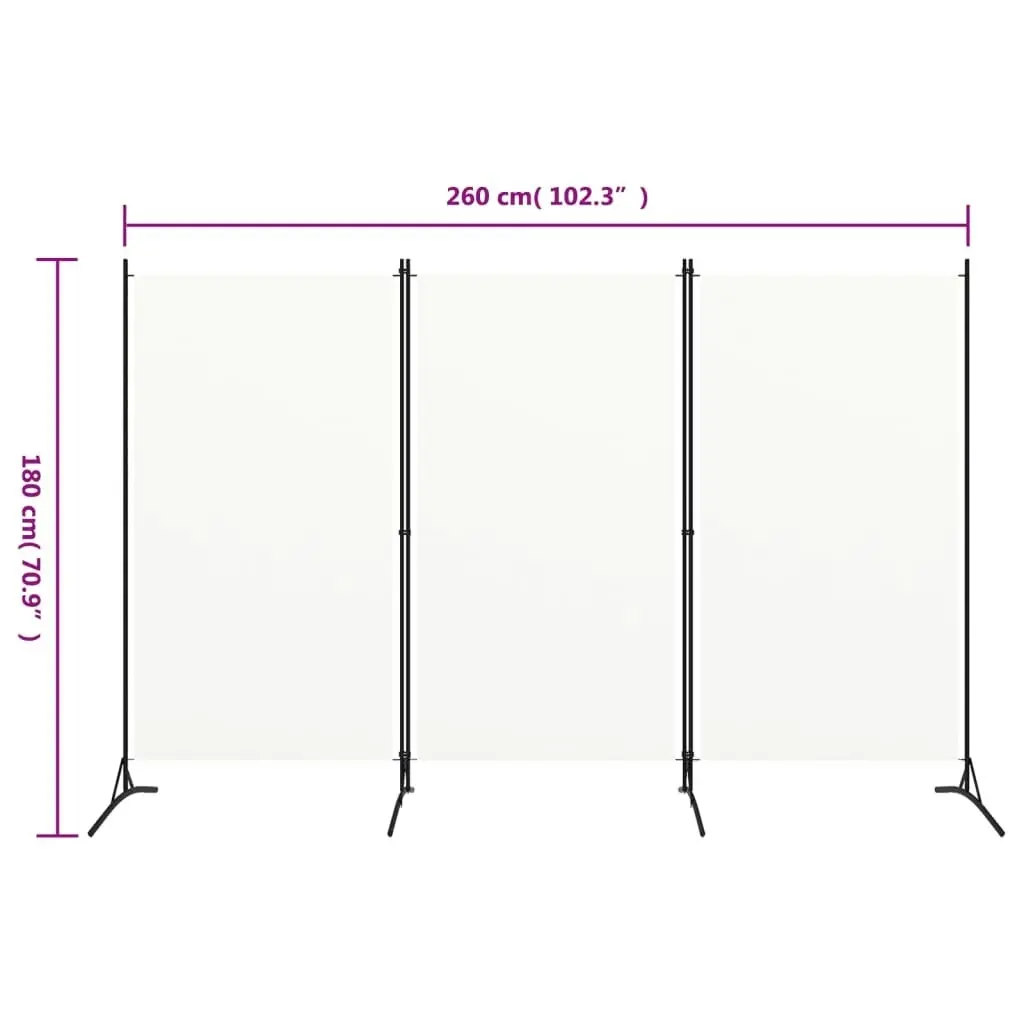 3-Panel Room Divider White 260x180 cm Fabric 320731