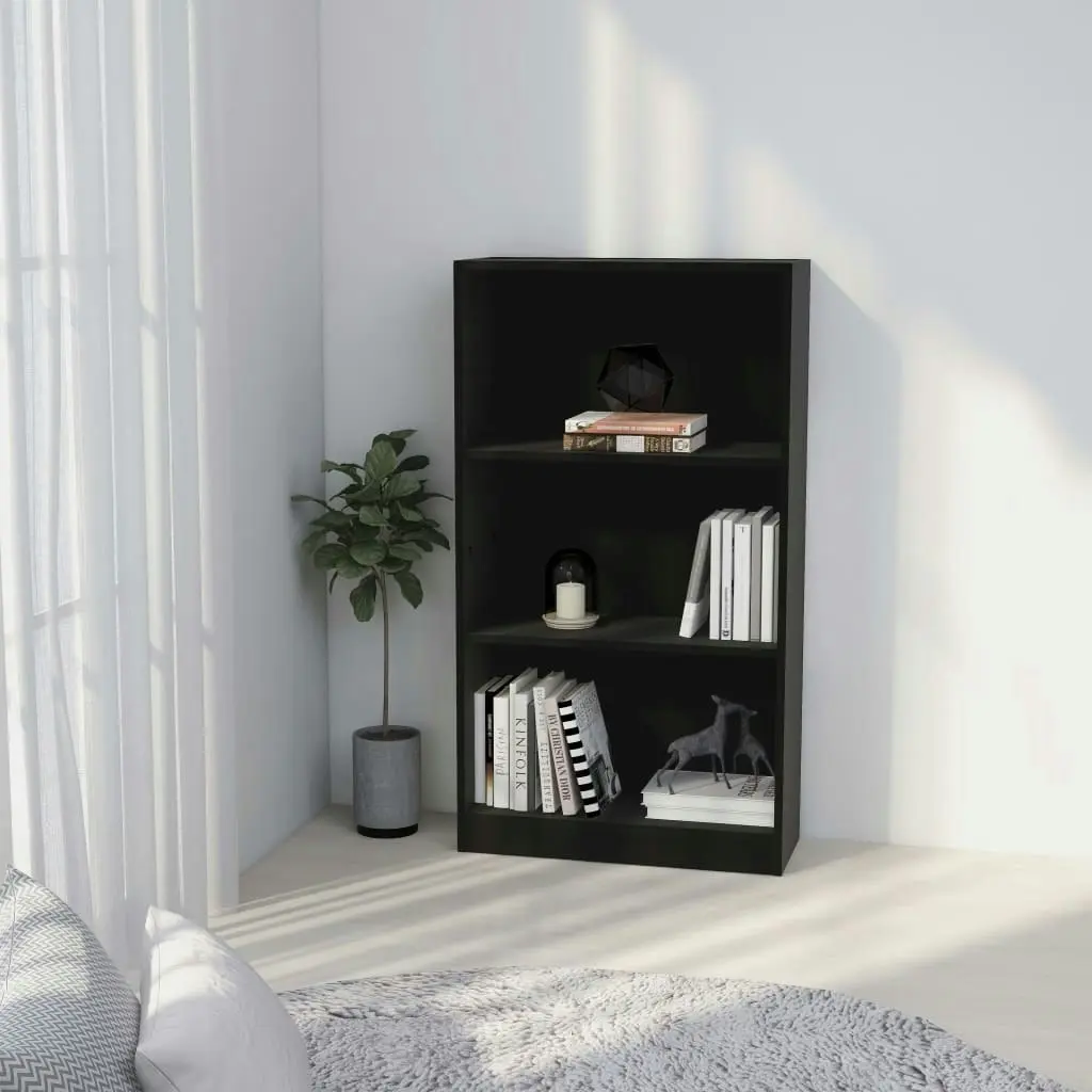 3-Tier Book Cabinet Black 60x24x109 cm Engineered Wood 800865