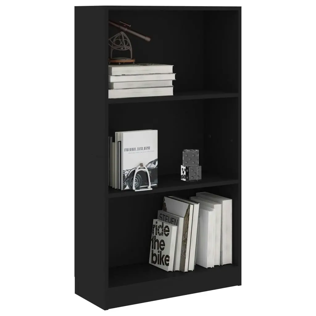 3-Tier Book Cabinet Black 60x24x109 cm Engineered Wood 800865