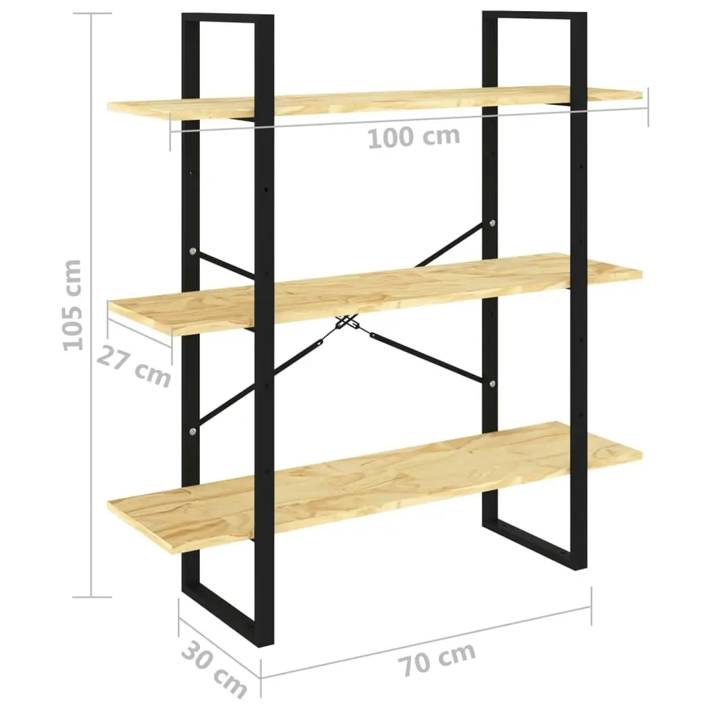 3-Tier Book Cabinet 100x30x105 cm Solid Pine Wood 806552