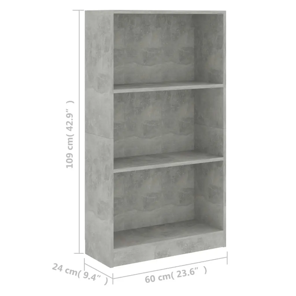 3-Tier Book Cabinet Concrete Grey 60x24x109 cm Engineered Wood 800868