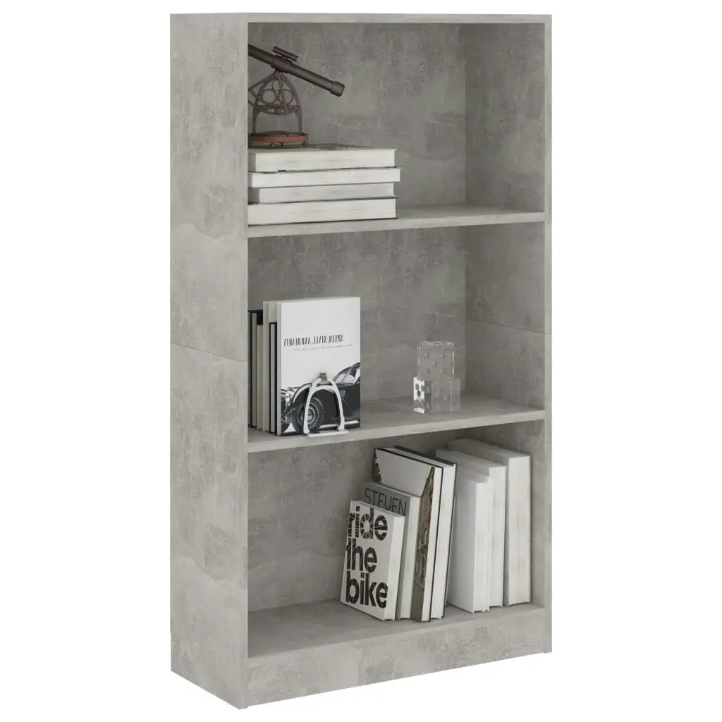 3-Tier Book Cabinet Concrete Grey 60x24x109 cm Engineered Wood 800868