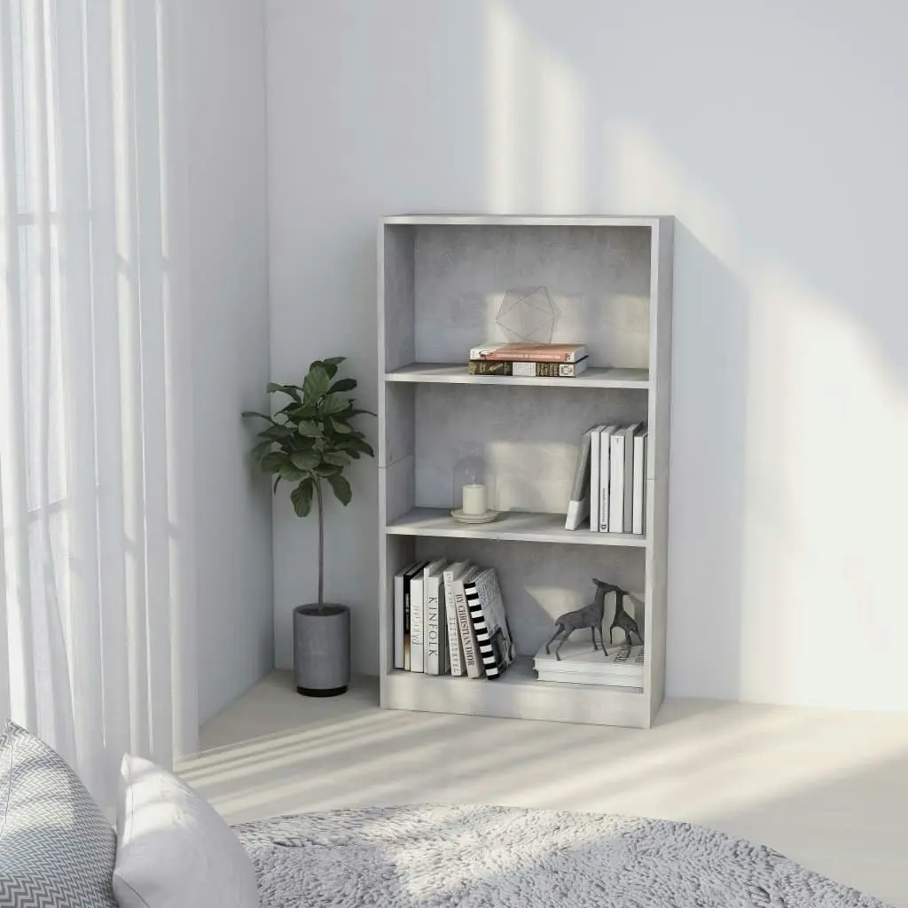 3-Tier Book Cabinet Concrete Grey 60x24x109 cm Engineered Wood 800868