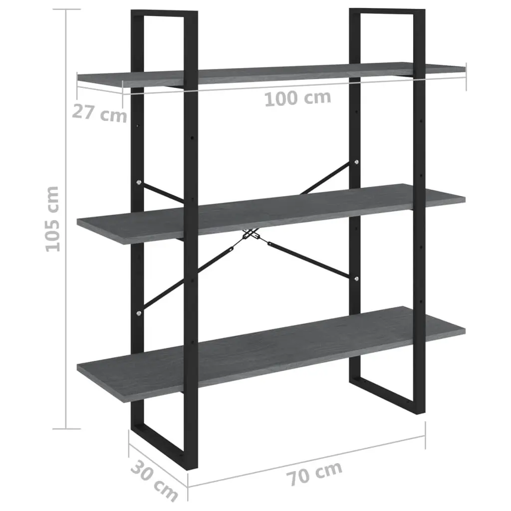 3-Tier Book Cabinet Grey 100x30x105 cm Solid Pine Wood 806554