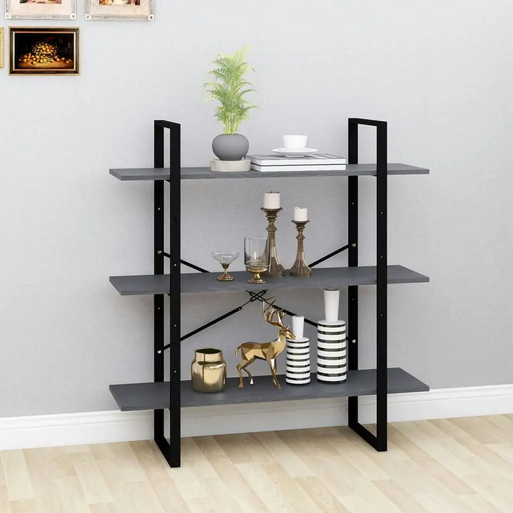 3-Tier Book Cabinet Grey 100x30x105 cm Solid Pine Wood 806554