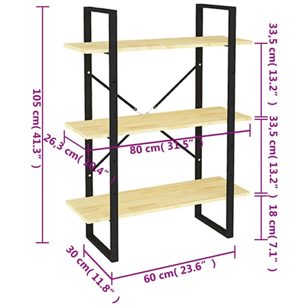 3-Tier Book Cabinet 80x30x105 cm Solid Pine Wood 806532