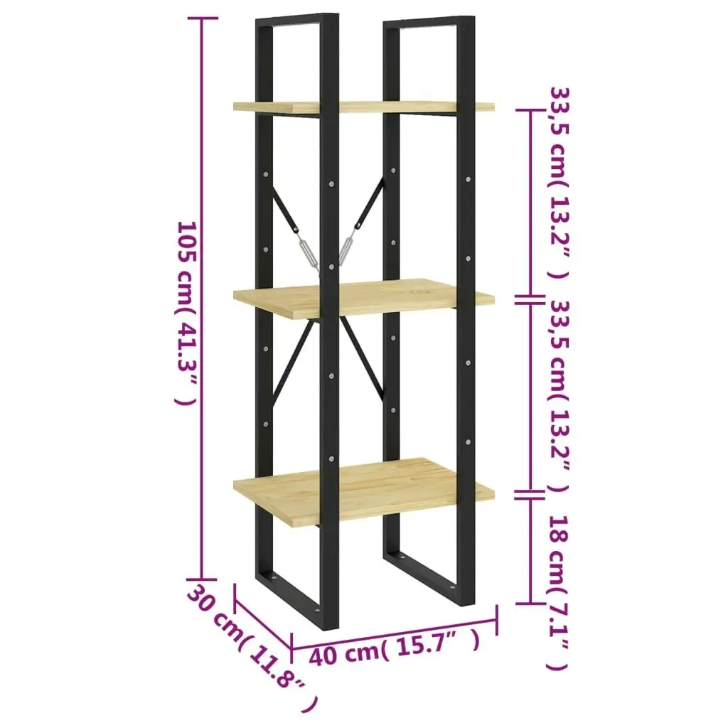 3-Tier Book Cabinet 40x30x105 cm Solid Pinewood 806492