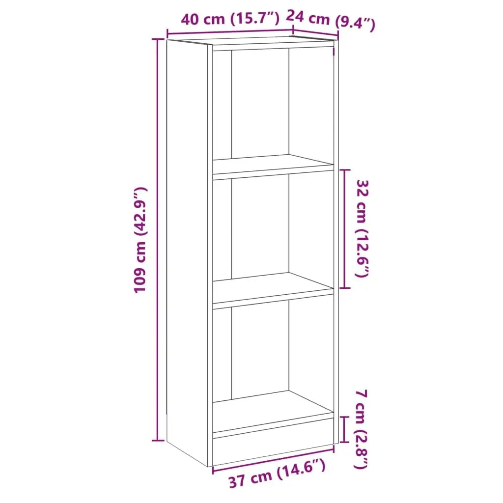 3-Tier Book Cabinet High Gloss White 40x24x109 cm Engineered Wood 800834