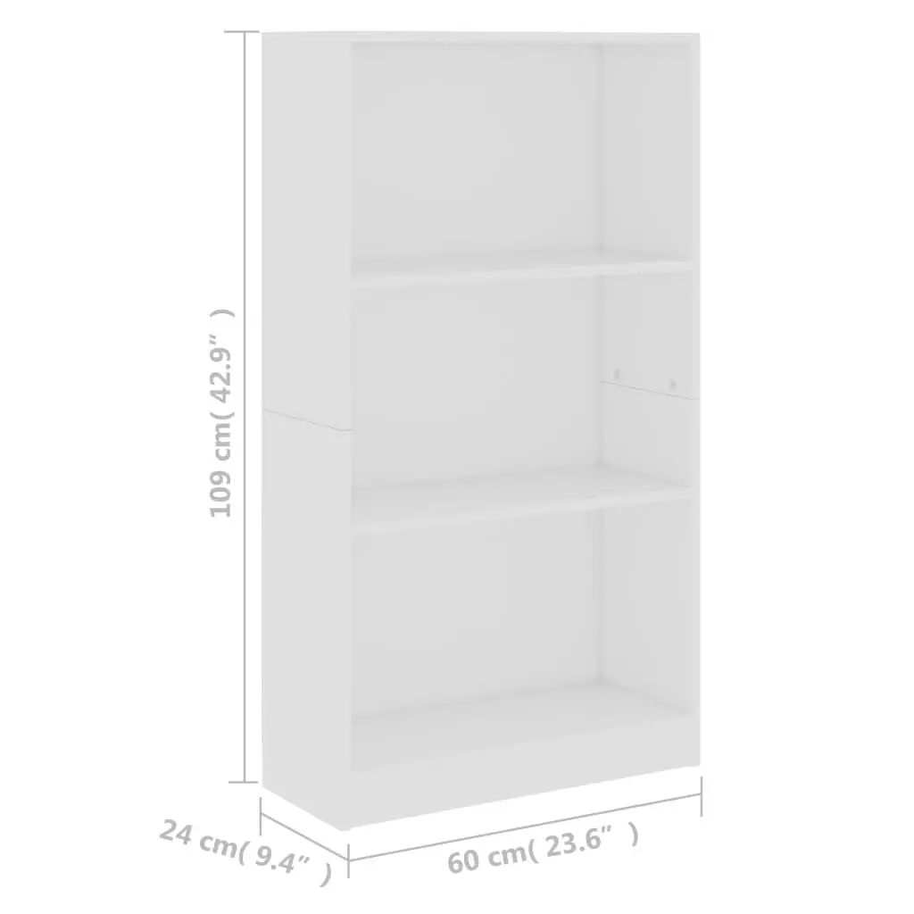 3-Tier Book Cabinet White 60x24x109 cm Engineered Wood 800864