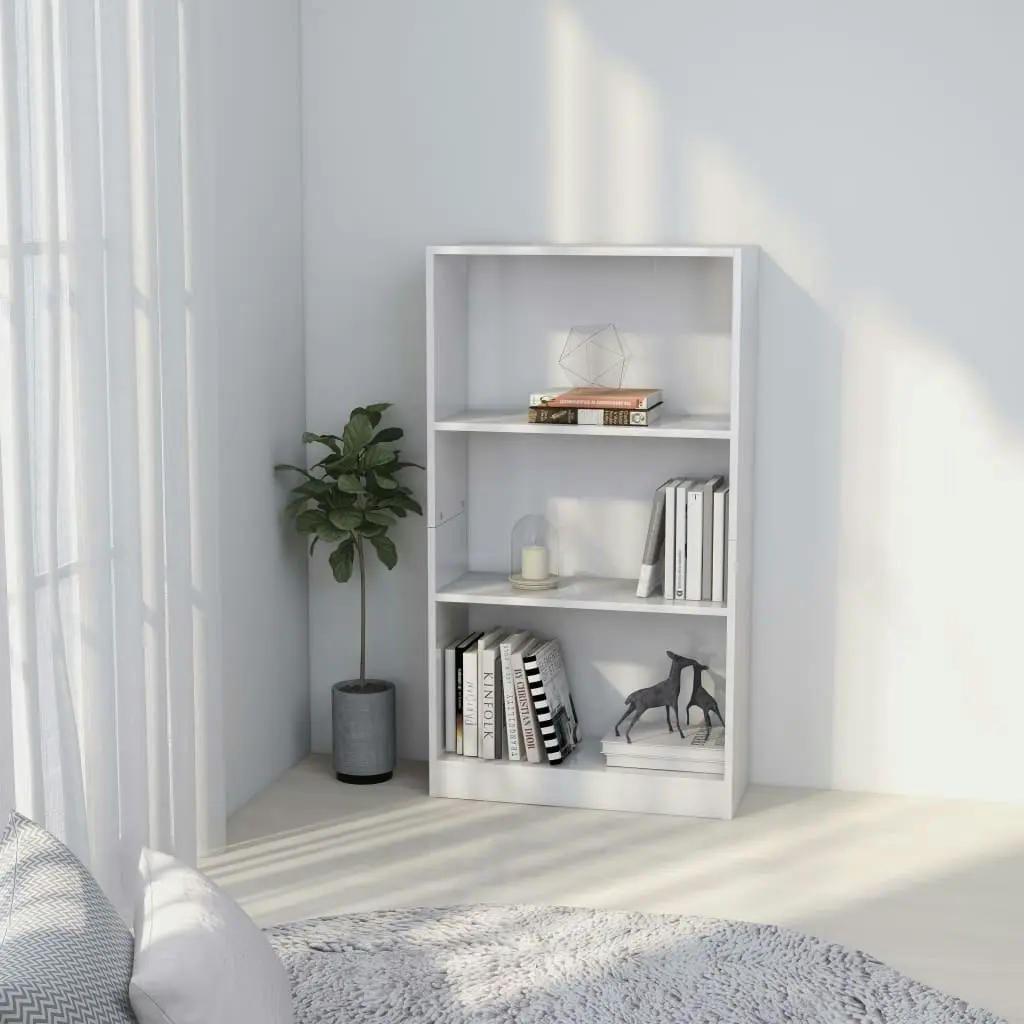 3-Tier Book Cabinet White 60x24x109 cm Engineered Wood 800864