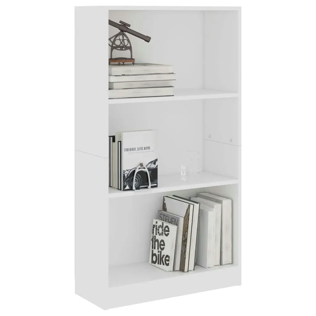 3-Tier Book Cabinet White 60x24x109 cm Engineered Wood 800864