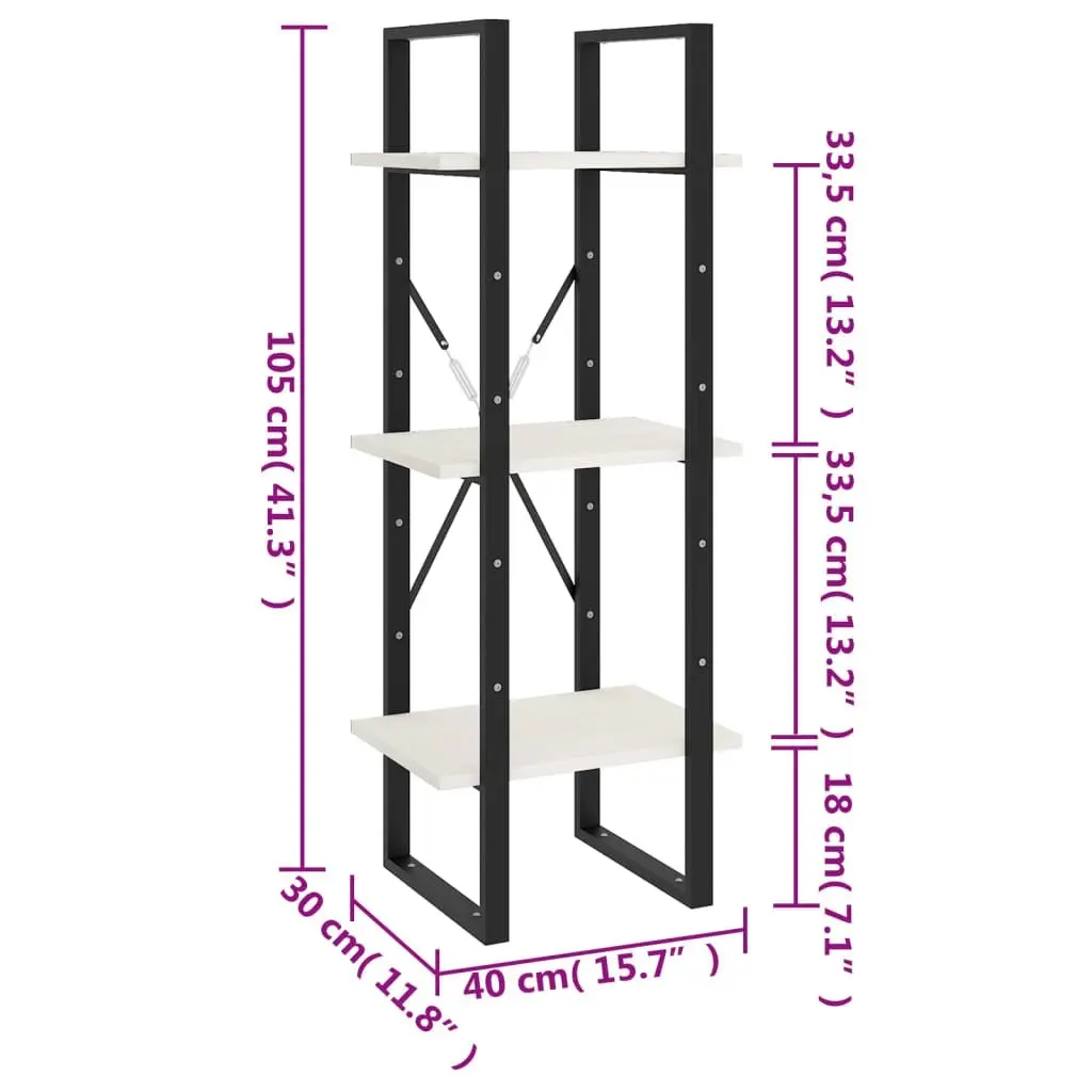 3-Tier Book Cabinet White 40x30x105 cm Solid Pinewood 806493