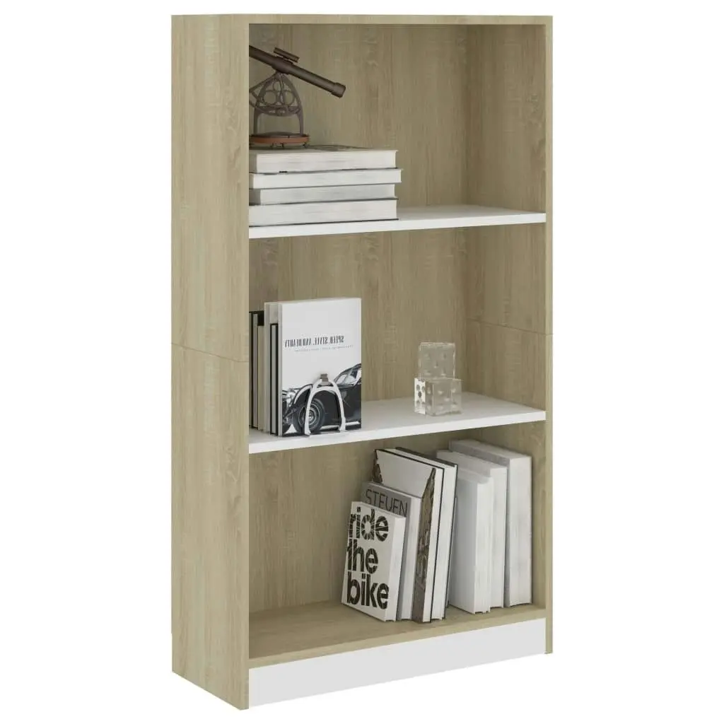 3-Tier Book Cabinet White&Sonoma Oak 60x24x109 Engineered Wood 800869