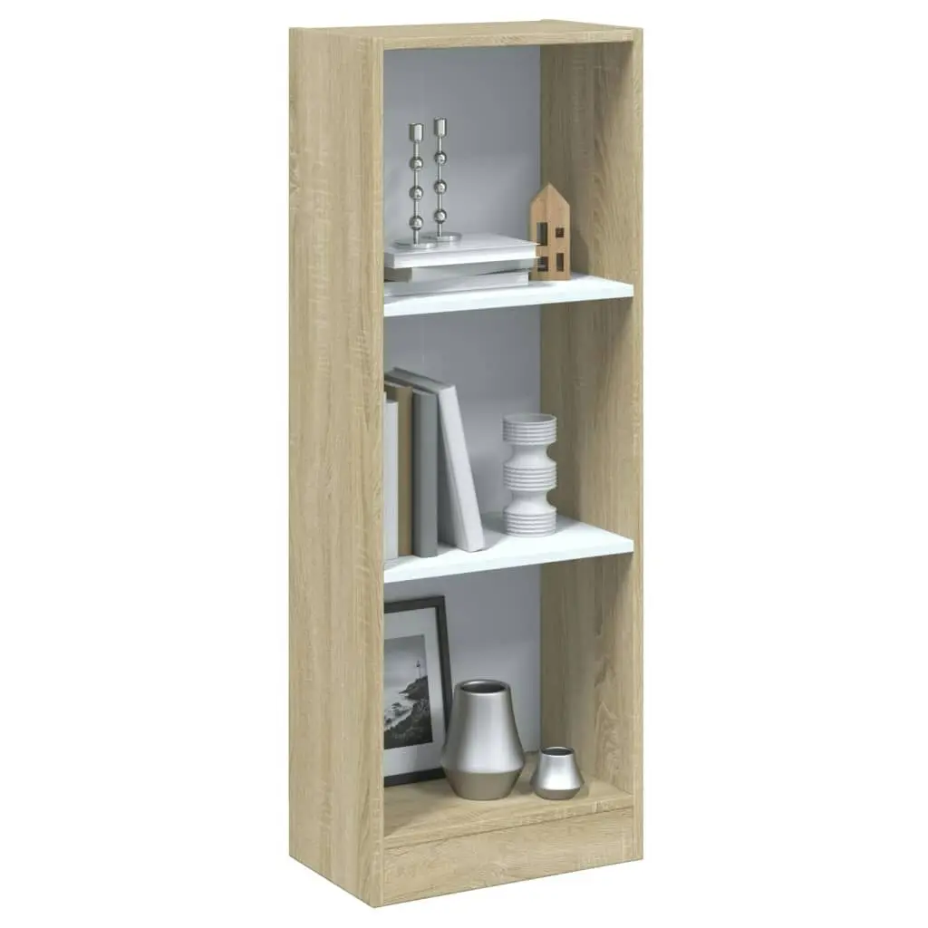 3-Tier Book Cabinet White and Sonoma Oak 40x24x109 cm Engineered Wood 800833