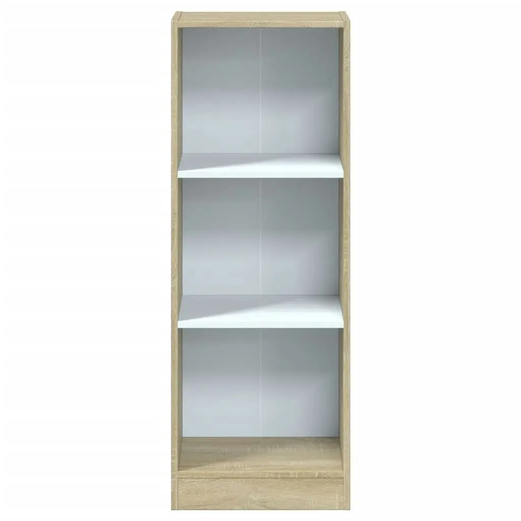 3-Tier Book Cabinet White and Sonoma Oak 40x24x109 cm Engineered Wood 800833