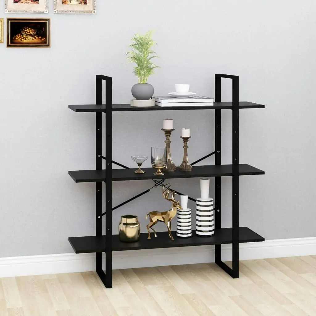 3-Tier Book Cabinet Black 100x30x105 cm Solid Pine Wood 806556