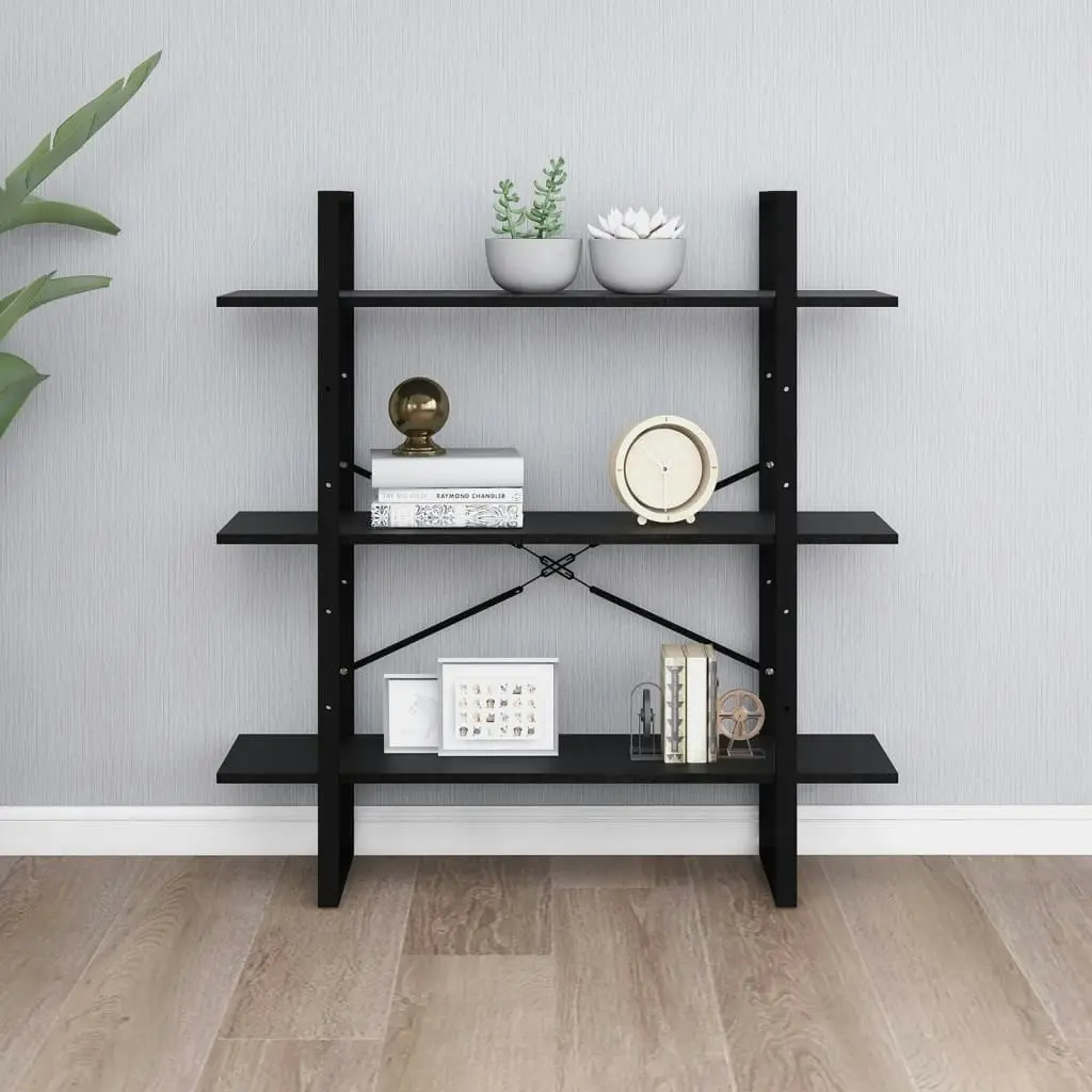 3-Tier Book Cabinet Black 100x30x105 cm Solid Pine Wood 806556