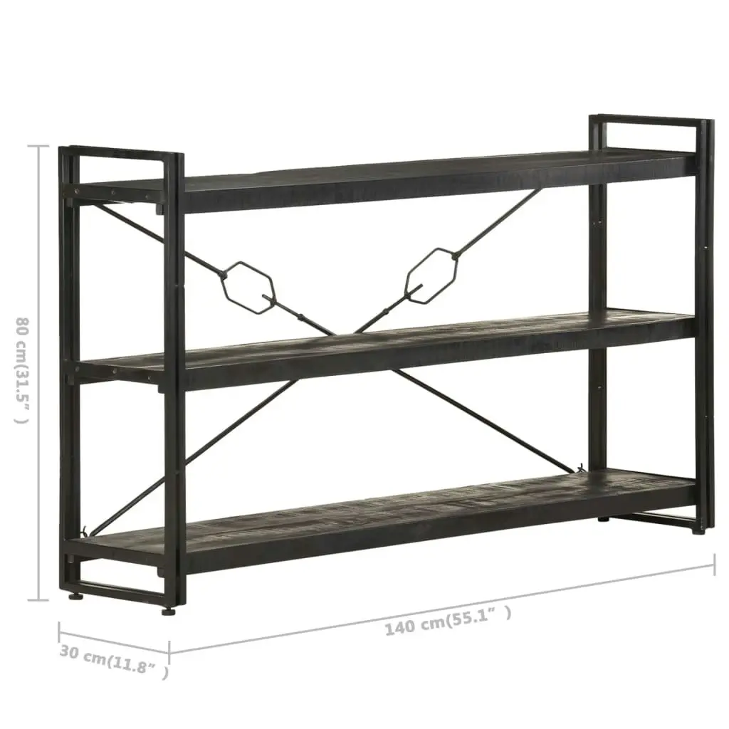 3-Tier Bookcase Black 140x30x80 cm Solid Mango Wood 320628