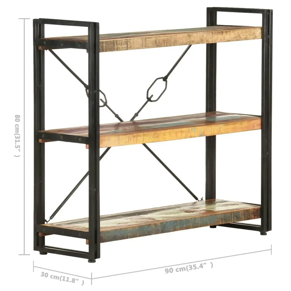 3-Tier Bookcase 90x30x80 cm Solid Reclaimed Wood 320632