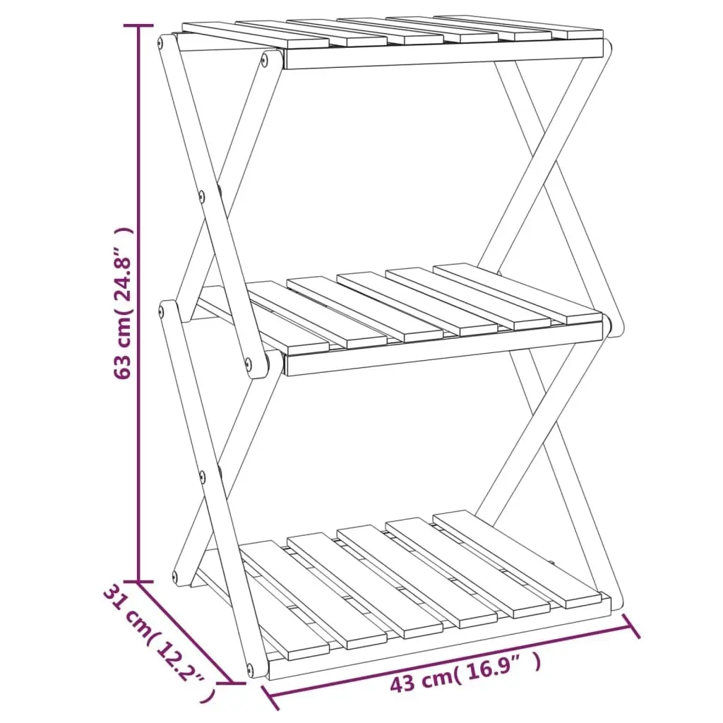 3-Tier Folding Shelf Brown 43x31x63 cm Solid Wood Acacia 153329