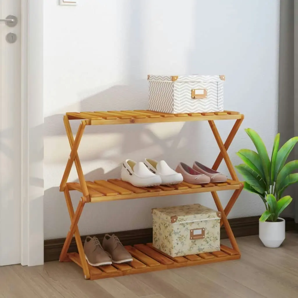 3-Tier Folding Shelf Brown 70x31x63 cm Solid Wood Acacia 153328