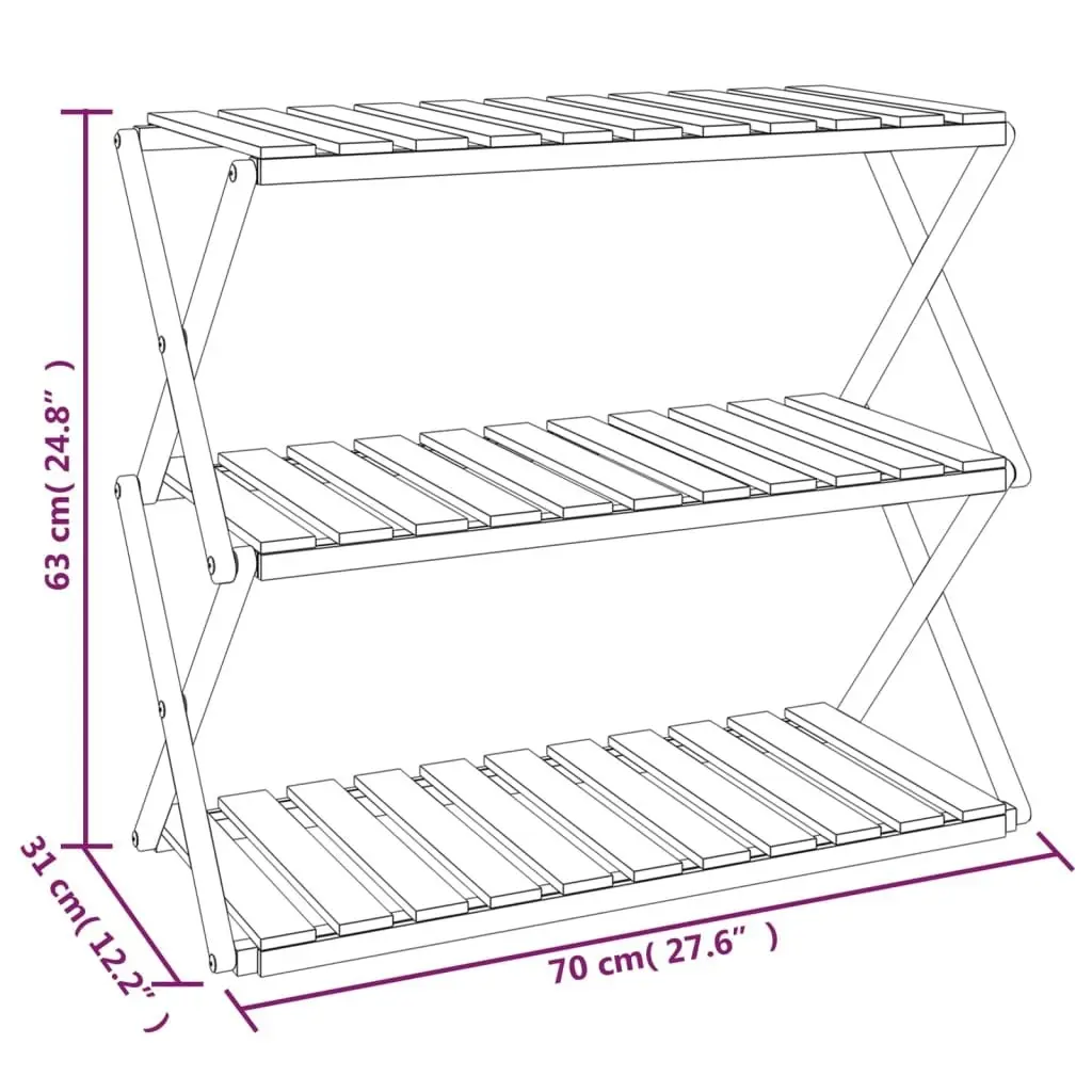 3-Tier Folding Shelf Brown 70x31x63 cm Solid Wood Acacia 153328