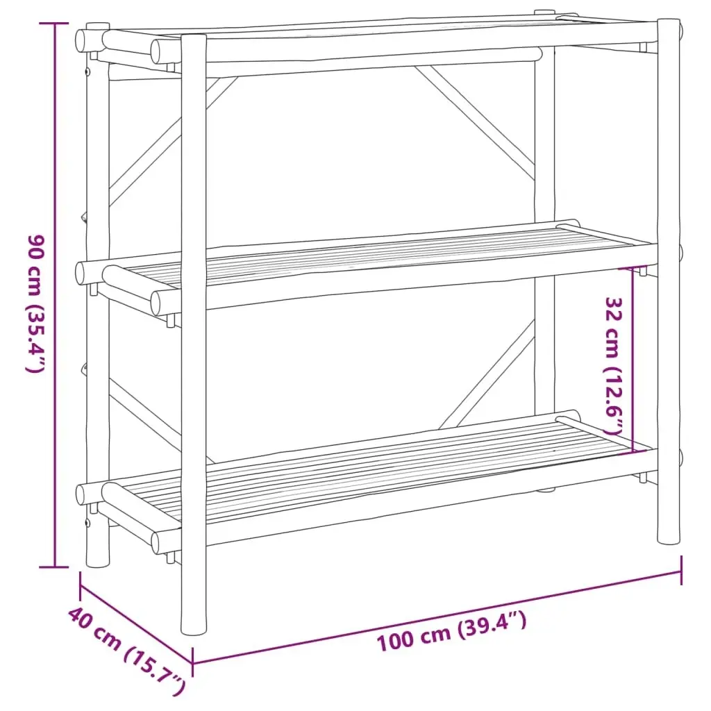 3-Layer Shelf 100x40x90 cm Bamboo 366458