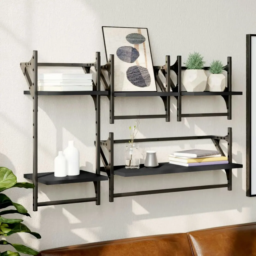 4 Piece Wall Shelf Set with Bars Black Engineered Wood 836263