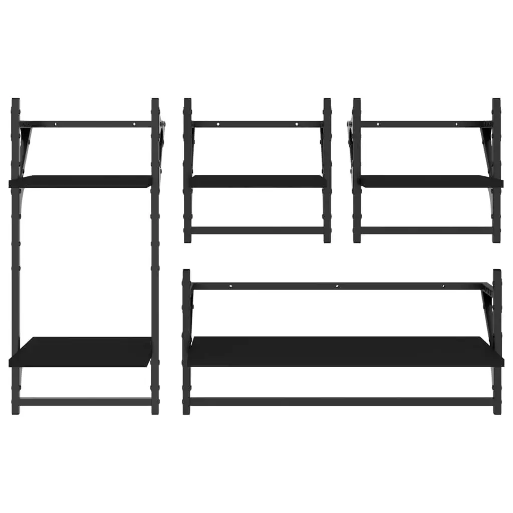 4 Piece Wall Shelf Set with Bars Black Engineered Wood 836263