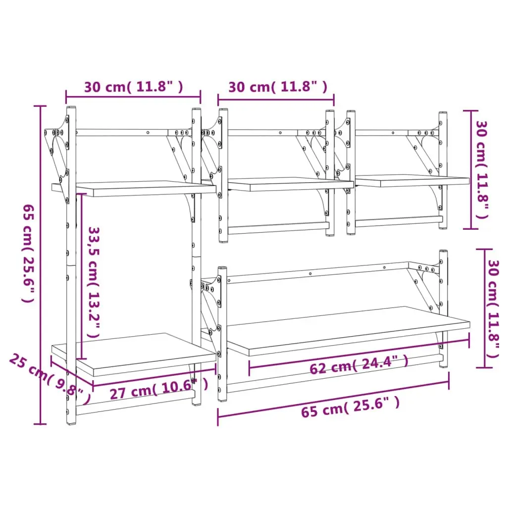 4 Piece Wall Shelf Set with Bars Black Engineered Wood 836263