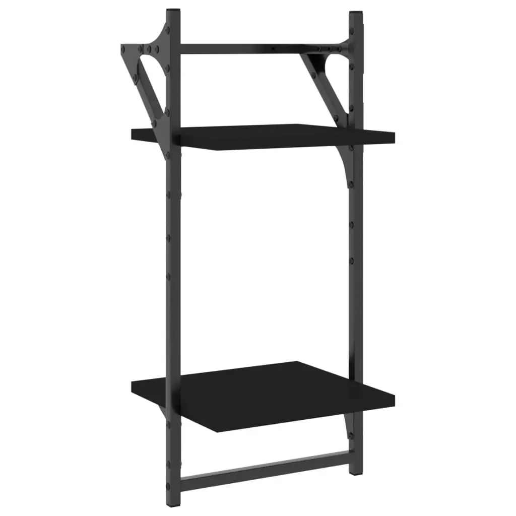 4 Piece Wall Shelf Set with Bars Black Engineered Wood 836263