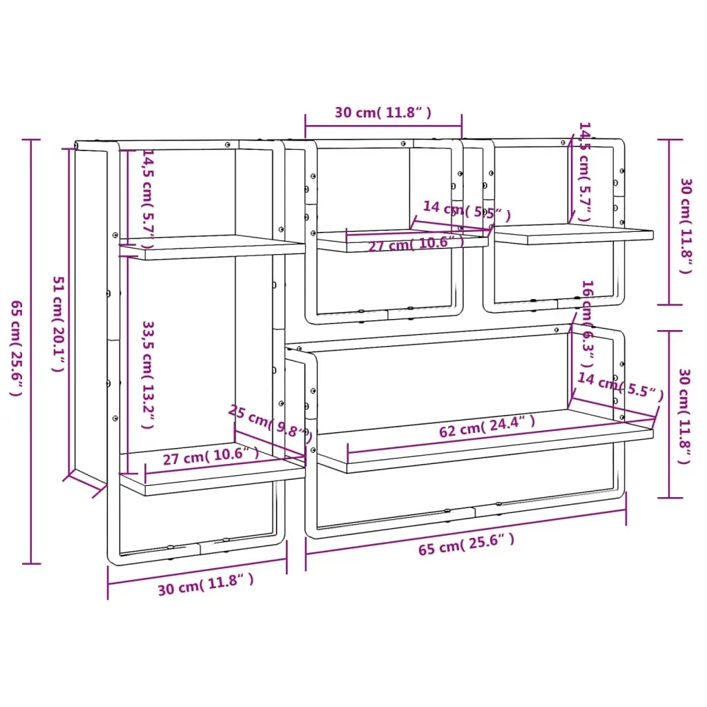 4 Piece Wall Shelf Set with Bars Black Engineered Wood 836308