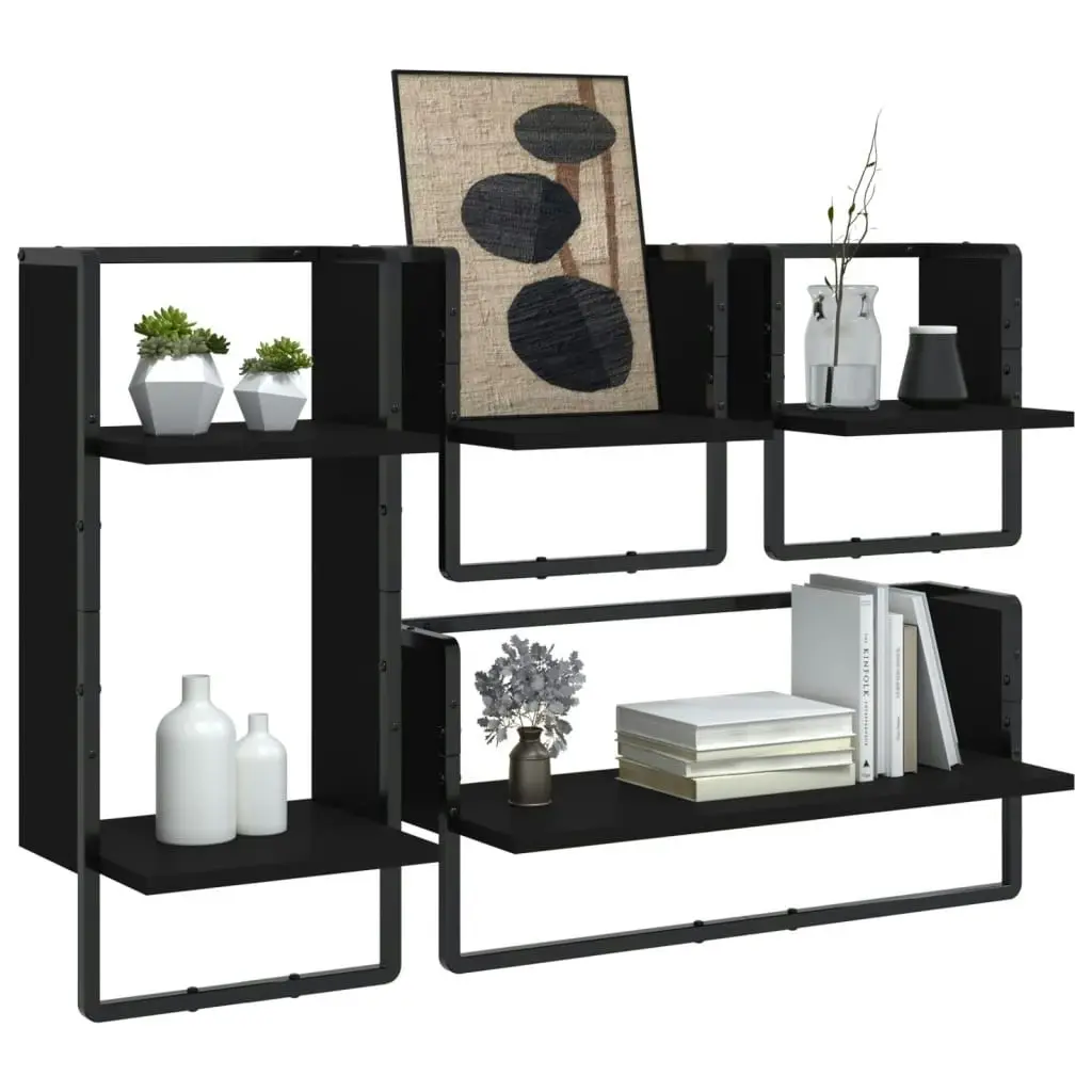 4 Piece Wall Shelf Set with Bars Black Engineered Wood 836308