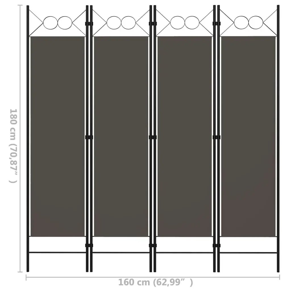 4-Panel Room Divider Anthracite 160x180 cm 320704