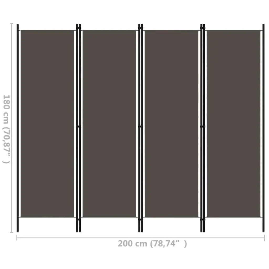 4-Panel Room Divider Anthracite 200x180 cm 320721