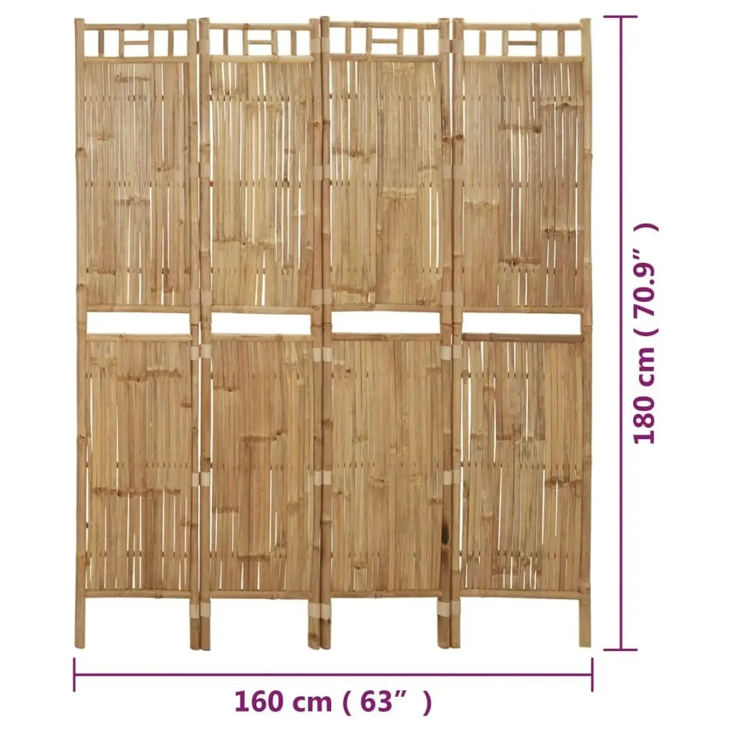 4-Panel Room Divider Bamboo 160x180 cm 341749