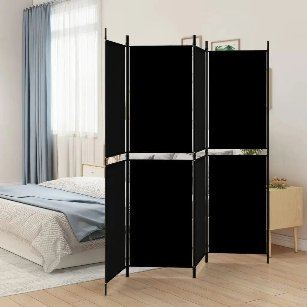 4-Panel Room Divider Black 200x180 cm Fabric 350217