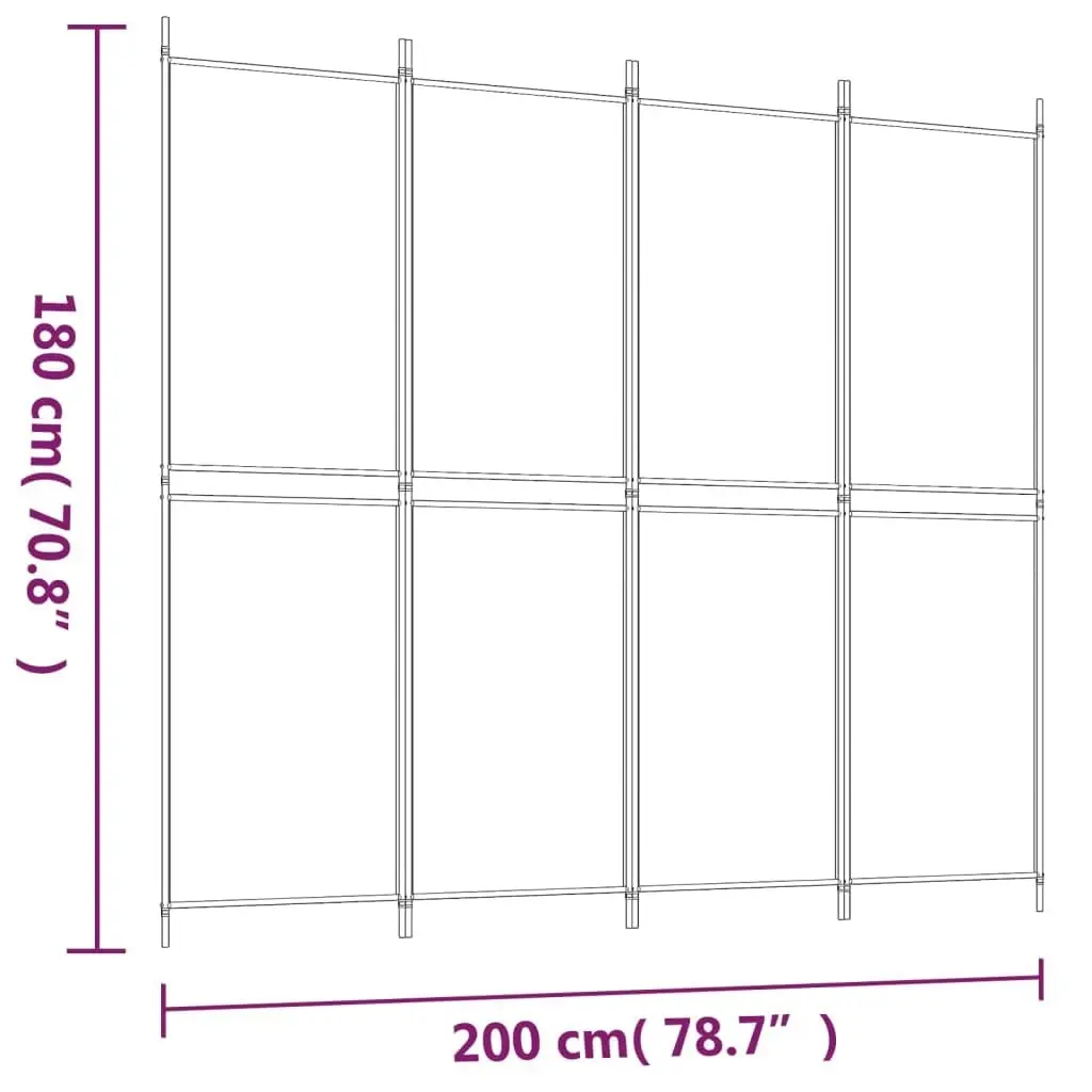 4-Panel Room Divider Black 200x180 cm Fabric 350217